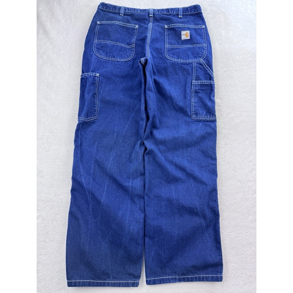 Carhartt FR Carpenter Jeans Men 34x30 Blue Med Wash Relaxed Straight Work Denim - Picture 4 of 9